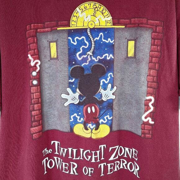 Vintage Maroon Disney Mickey Mouse Twilight Zone of Terror Tee T-Shirt Top Sz XL - Picture 5 of 14
